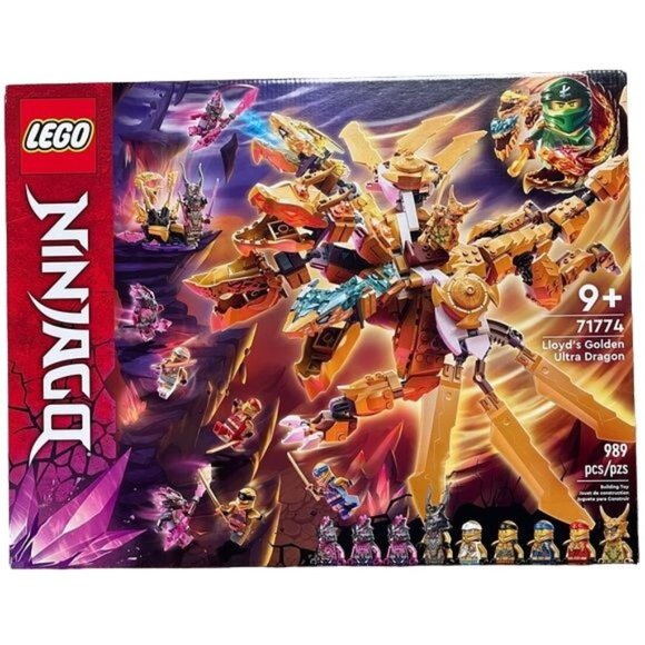 Lego Ninjago 71774 Lloyds Golden Ultra Dragon 989 Pcs Retired 9 Minifigures New